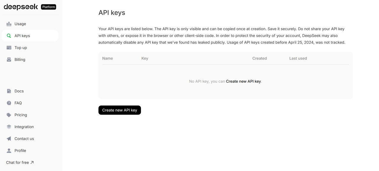 DeepSeek API Key 获取