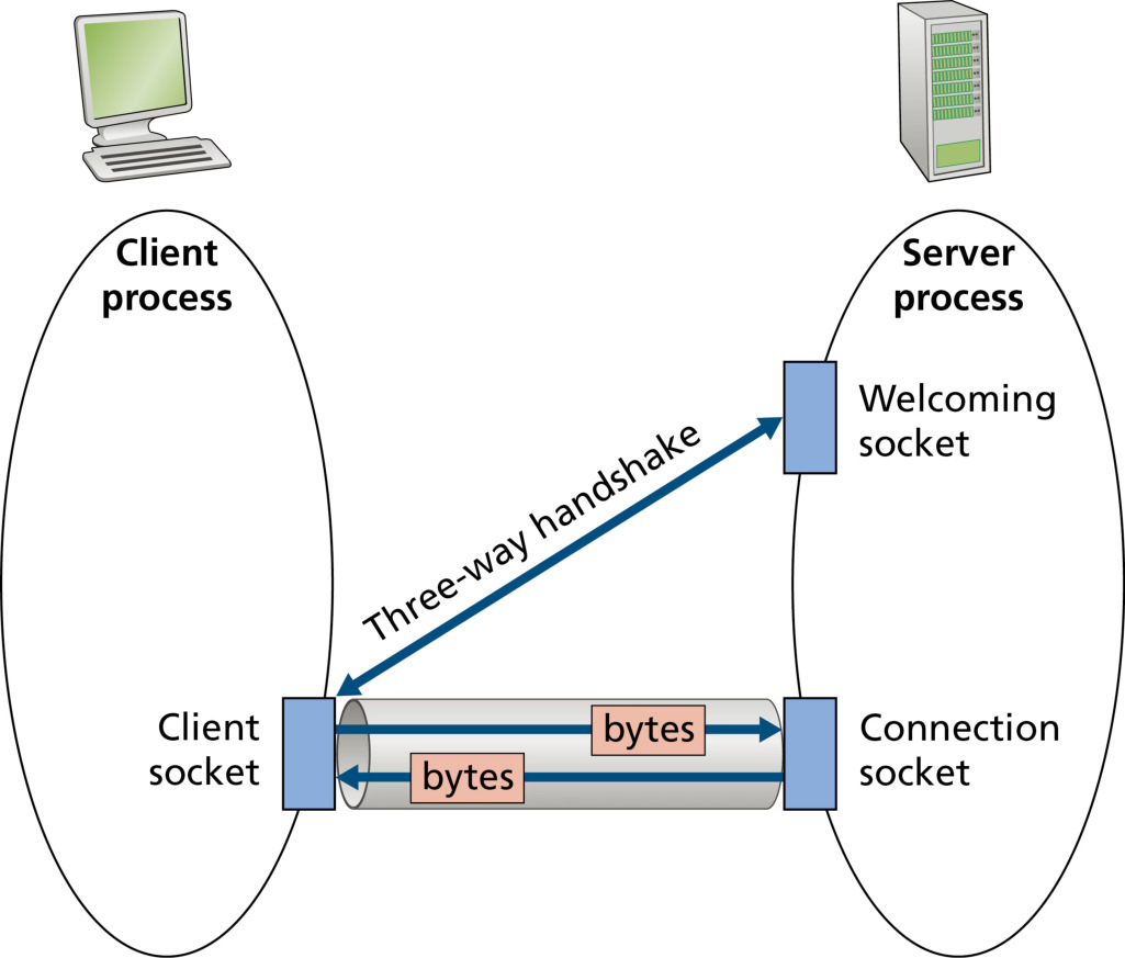 图 2.23 TCPServer 进程拥有两个套接字(Figure 2.23: The TCPServer process has two sockets)