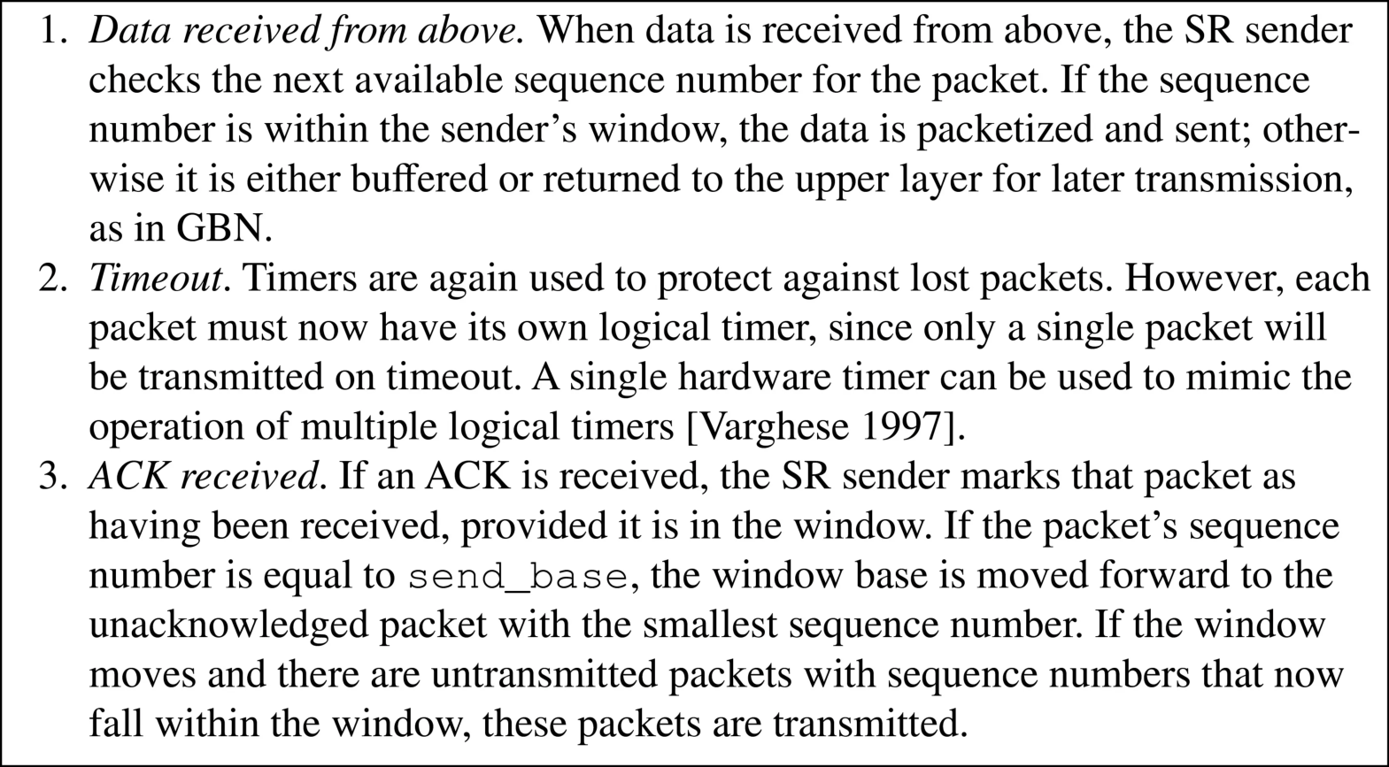 图 3.24 SR 发送方事件与动作(Figure 3.24: SR sender events and actions)