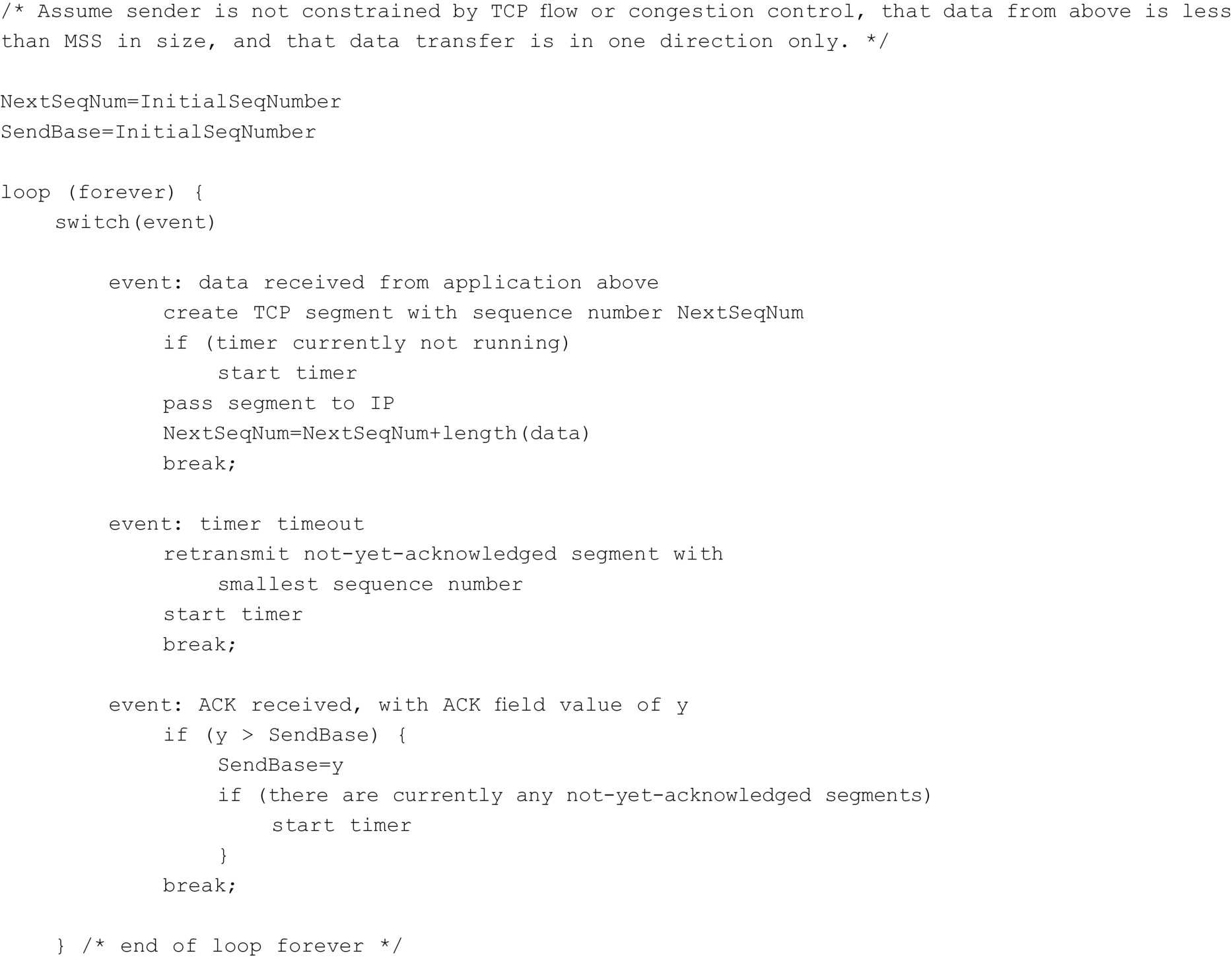 图 3.32 简化版 TCP 发送方(Figure 3.32: Simplified TCP sender)