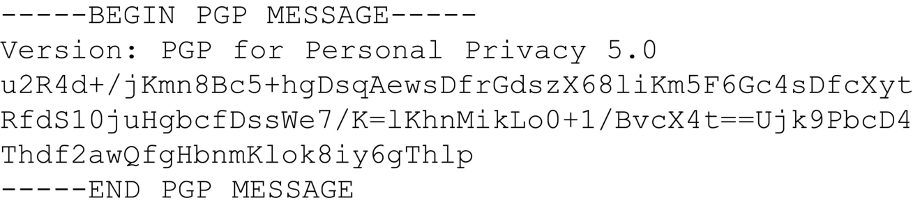 图 8.23 PGP 秘密消息(Figure 8.23: A secret PGP message)
